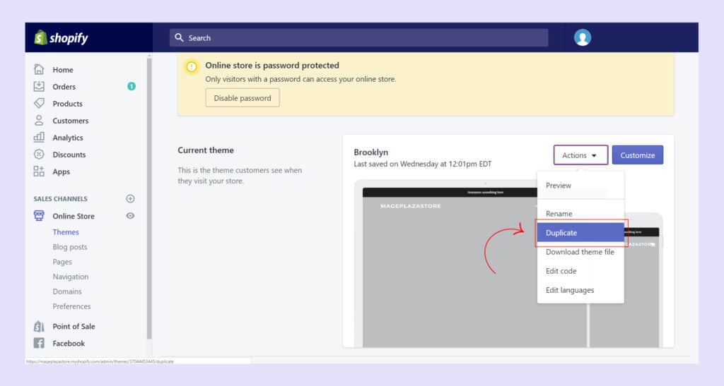 duplicating themes on shopify