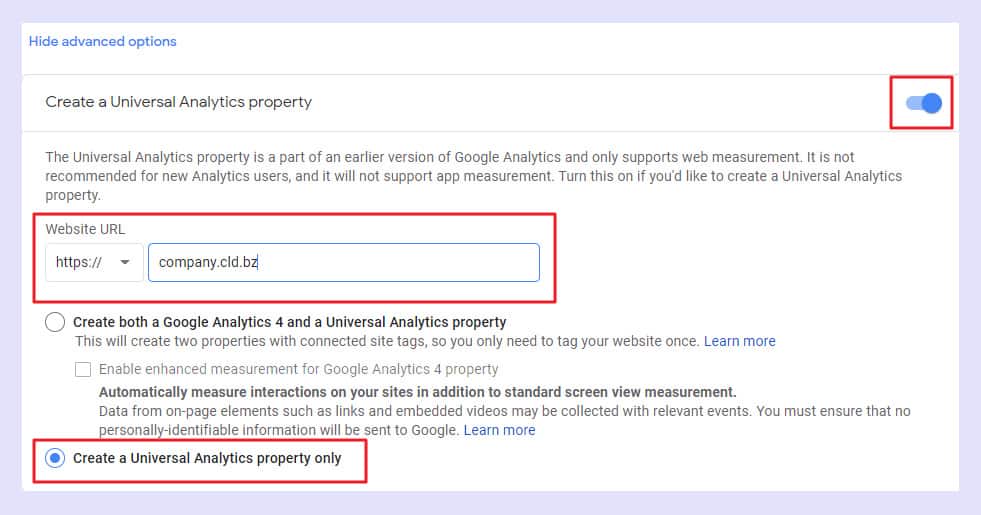 google analytics show advanced option, how to set up google analytics