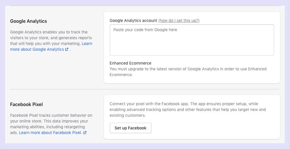 google analytics account, paste your code from Google here, check the GA is available or not