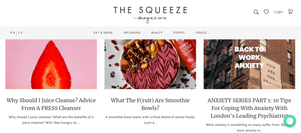 the press squeeze magazine blog, shopify blog examples