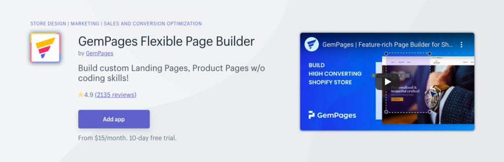 gempages, flexible landing page builder, drag and drop page builder on Shopify, landing page optimization