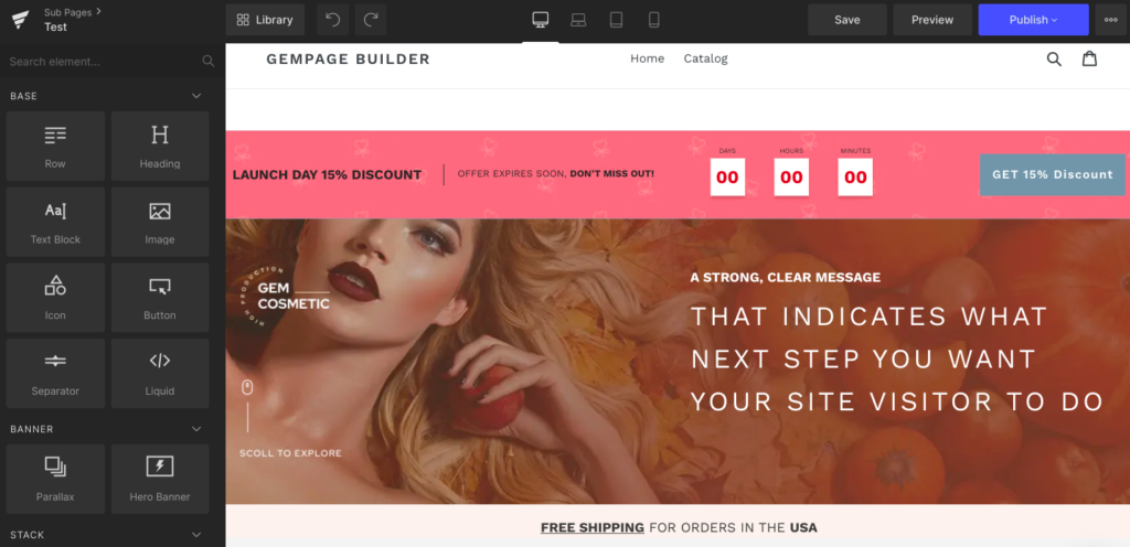 gempages Shopify landing page builder