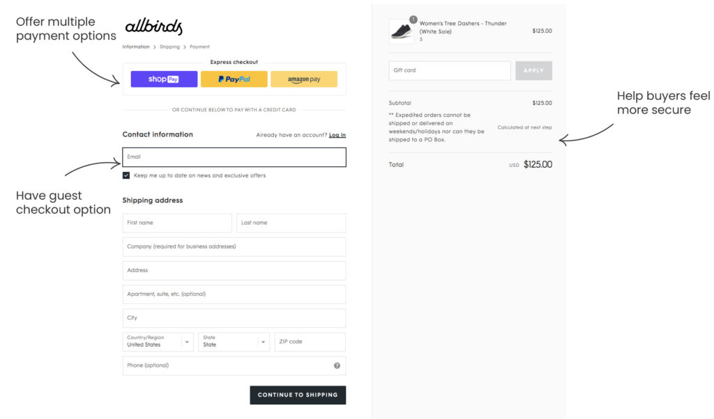 allbirds checkout page, customize shopify checkout page